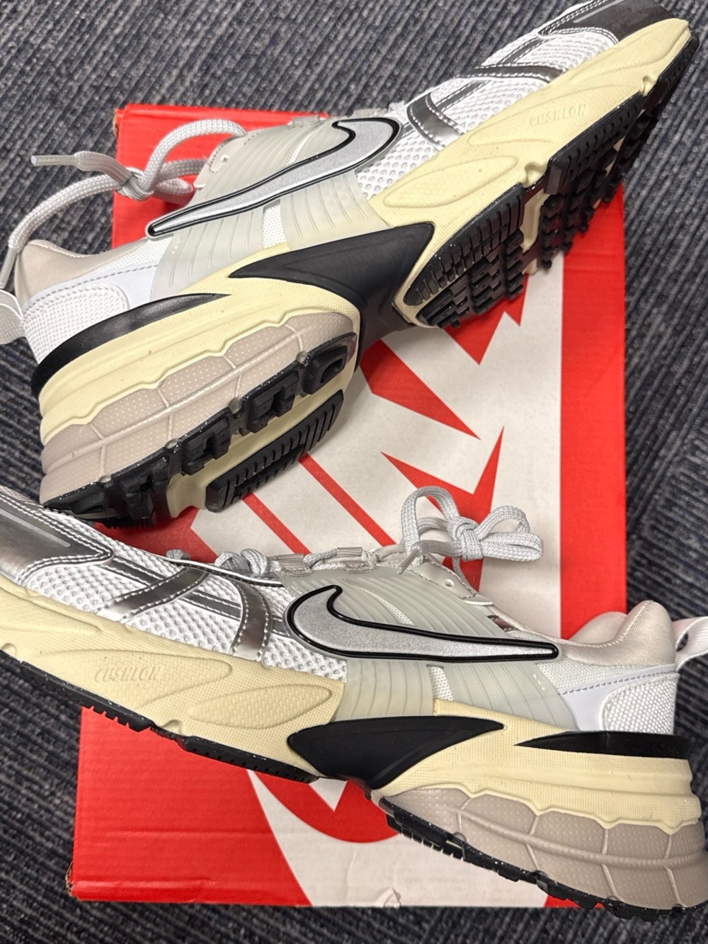 Nike V2K Run Summit White Metallic Silver -Black Cream Trail-Style Running Shoes